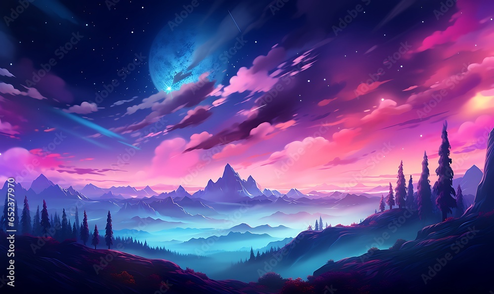 sky backgroung with beautiful neon colors, Generative Ai