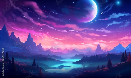 sky backgroung with beautiful neon colors, Generative Ai