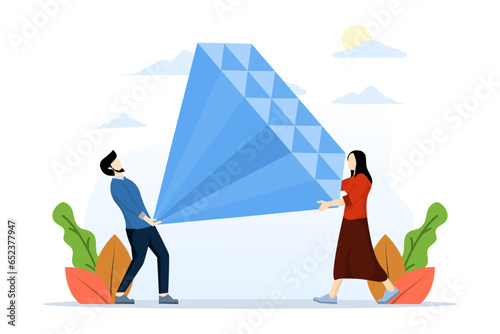 concept of profit or company value, core values or value proposition, customer lifetime value CLV or company valuation, entrepreneurial employees help bring in big precious diamonds. vector.