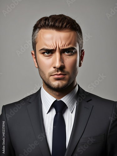 unhappy and unsatisfied businessman, executive person, specialist manager portrait with angry face © maxnyc