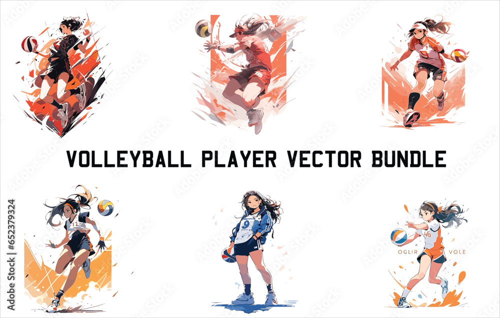 volleyball player vector bundle, female volleyball player ,Volleyball