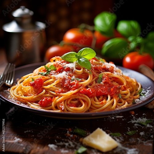 italien Spaghetti with tomatoes, Parmesan, ai generated