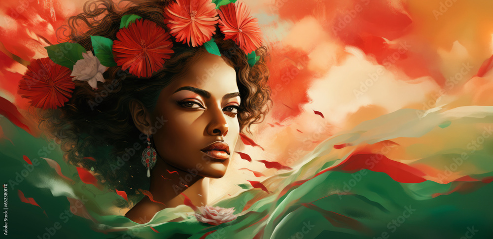 Beautiful Surinamese girl in national flag colors. Suriname Independence Day Concept.