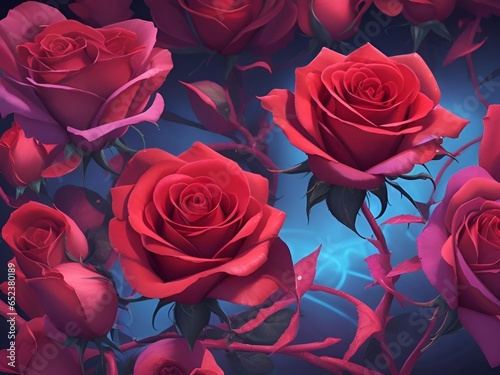 Beautiful red roses with neon color background