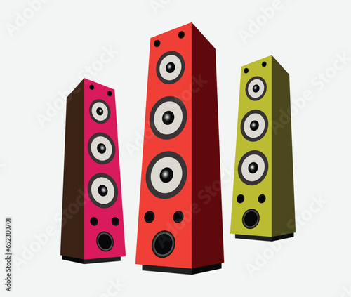 Set of different sound speakers, subwoofer icons, acoustic audio systems for concert or party equipment, home cinema stereo system. Audio equipment for the music experience. Speaker