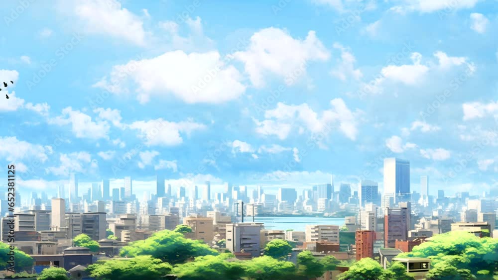 panorama of the city with anime style, generated ai