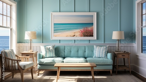 Frame mock up in Home Office  Beach House Style  Mockups Design 3D  HD