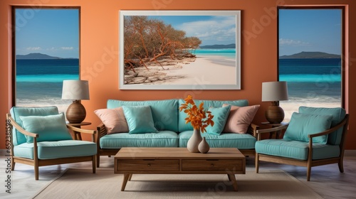 Frame mock up in Home Office  Coastal Style , Mockups Design 3D, HD © ACE STEEL D