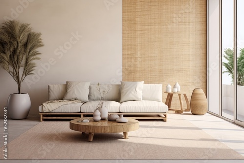 Brown-White Themed Living Room With Couch, Table and Abundant Natural Light Coming Through Window