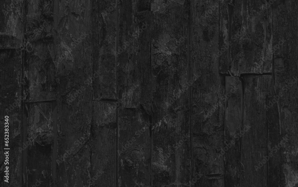 Obraz premium Empty black wood natural wall panel ,abstract wood background and texture. patterns, quoit, old, broken, ancient, rotted,obsolete weathered cracked , space for work, vintage wallpaper, close up