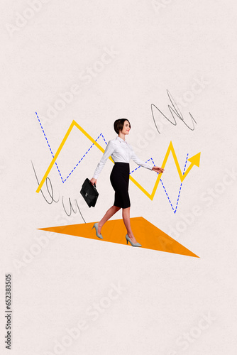 Image 3d motivational collage of successful beautiful lady going to work isolated on drawing white color background photo