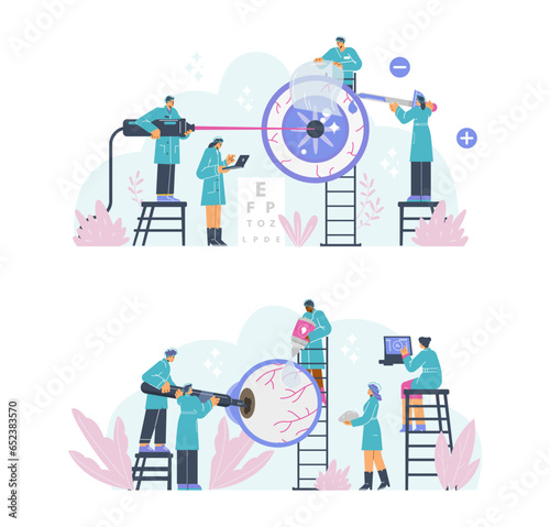 Lasik or laser surgery vision correction banners vector illustration isolated.
