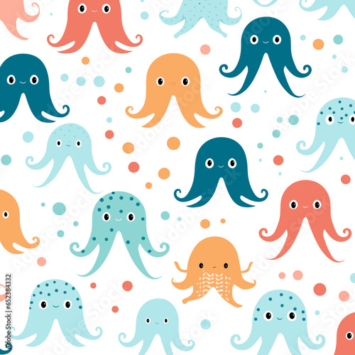 Cartoon octopus characters pattern  background  hand-drawn cartoon flat art Illustrations in minimalist vector style