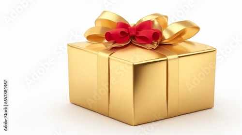 golden christmas  gift box with ribbons and beautifull attractive decoration on white background