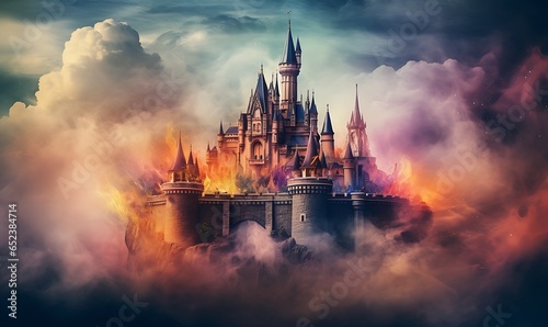 vintage castle with smoke colorful background © Handz
