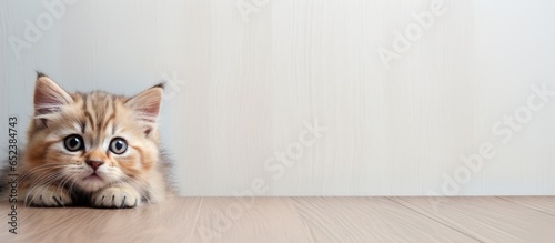 Gorgeous cat resting indoors isolated pastel background Copy space