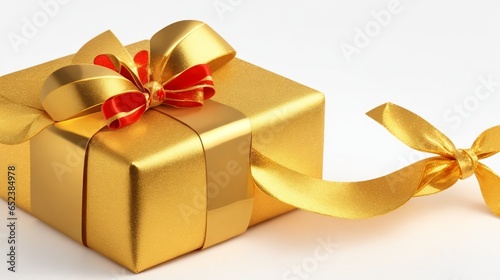 golden gift box with ribbon,golden christmas gift box with ribbons and beautifull attractive decoration on white background