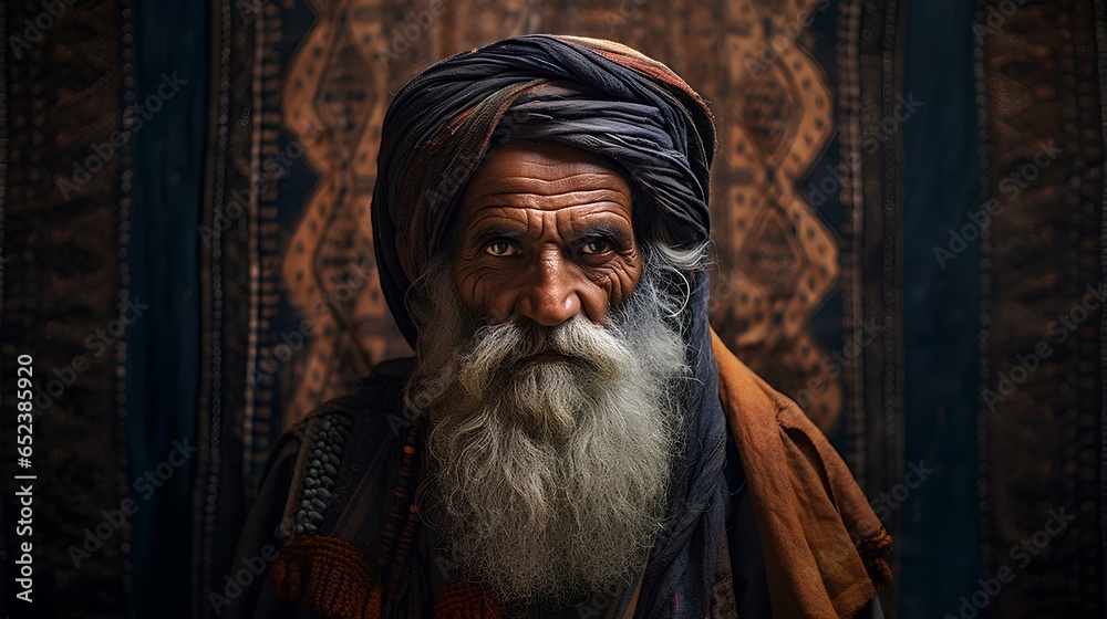 long beard elderly muslim man, enchanting  intricate texture. generative AI