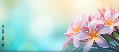 Nature blurred colorful plumeria with focused selection isolated pastel background Copy space