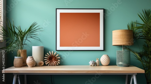 Mock up poster frame close up on wall Home Office, Mockups Design 3D, HD