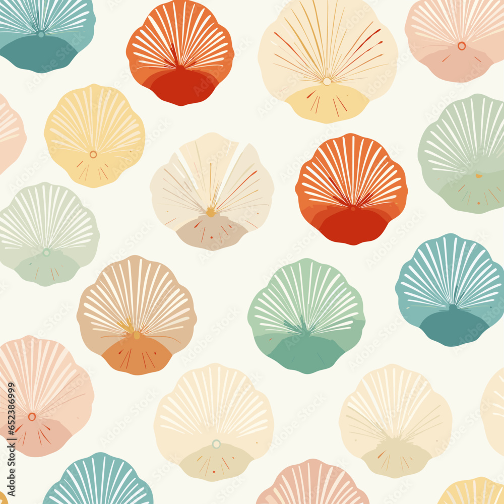Seashell patterns pattern, background, hand-drawn cartoon flat art Illustrations in minimalist vector style
