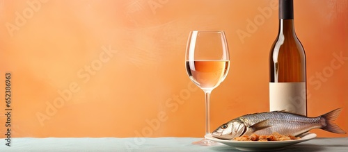 wine and fried fish on a ta...