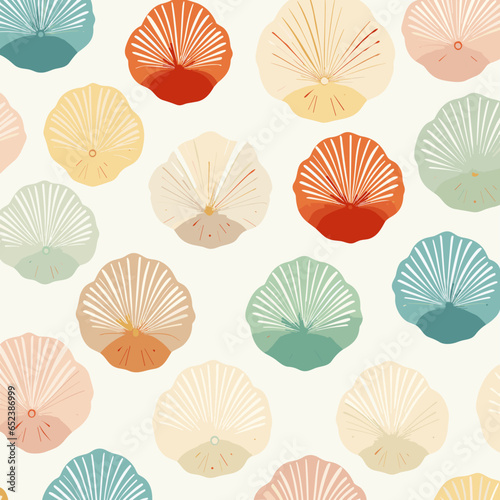 Seashell patterns pattern, background, hand-drawn cartoon flat art Illustrations in minimalist vector style