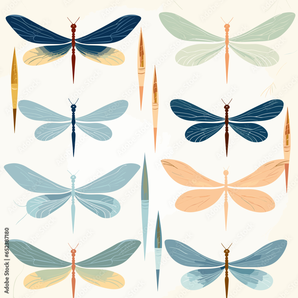 Dragonfly wings pattern, background, hand-drawn cartoon flat art Illustrations in minimalist vector style