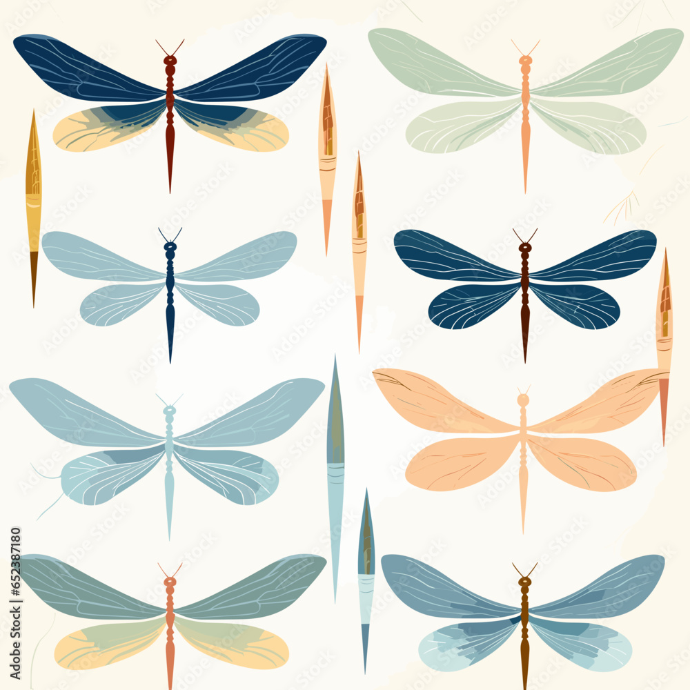 Obraz premium Dragonfly wings pattern, background, hand-drawn cartoon flat art Illustrations in minimalist vector style