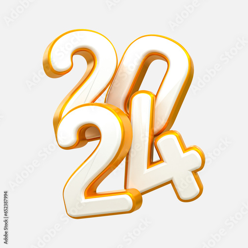 Canvas Print 3d rendering Happy new year 2024 gold 3d text effect banner design template