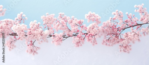 Winter spirea covered in snow isolated pastel background Copy space