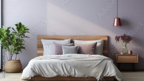 Mock up poster frame close up on wall Bedroom, Mockups Design 3D, HD