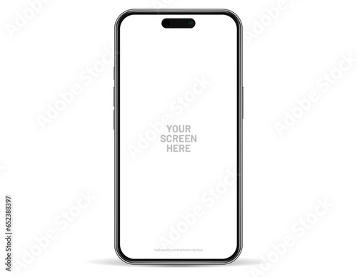 3D realistic high quality smartphone mockup with isolated background. Smart phone mockup collection. Device front view. 3D mobile phone with shadow on white background.