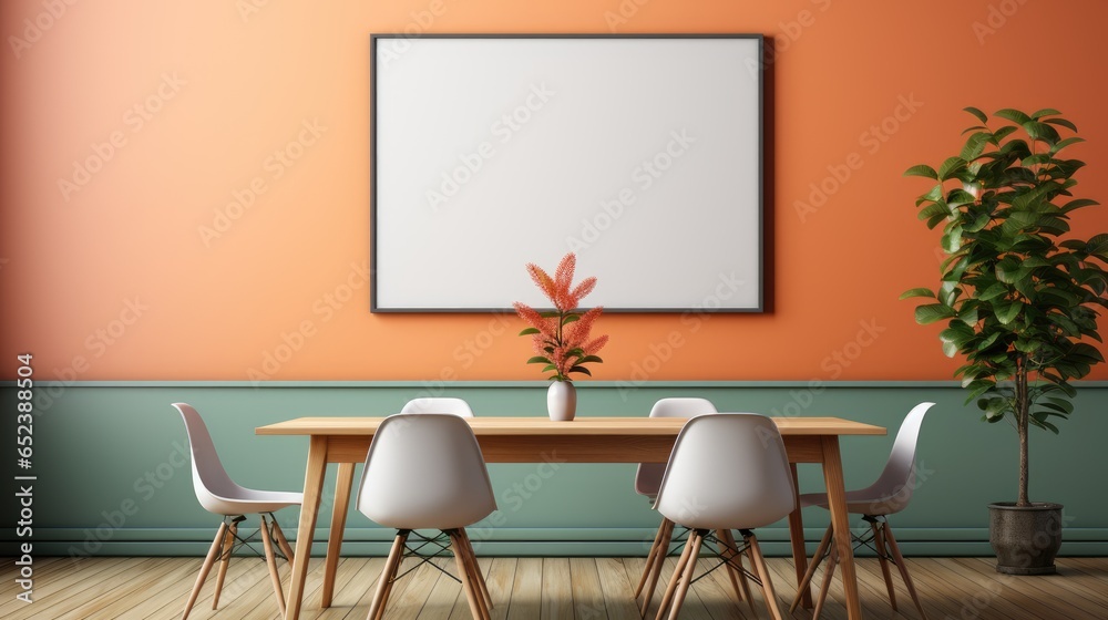 Mock up poster frame close up on wall Dining Room, Mockups Design 3D, HD
