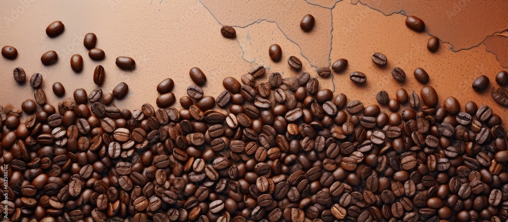 Map of coffee beans on isolated pastel background Copy space