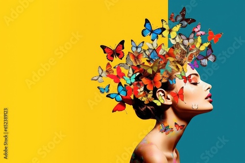 The best studio portrait of a beautiful woman with colorful butterflies in her hair. Surreal.  © Henrry L
