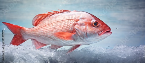 Mangrove red snapper at Indonesia market isolated pastel background Copy space photo