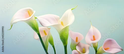 Panel kuchenny z motywem Twin calla lily with blurred focus on the floor isolated pastel background Copy space