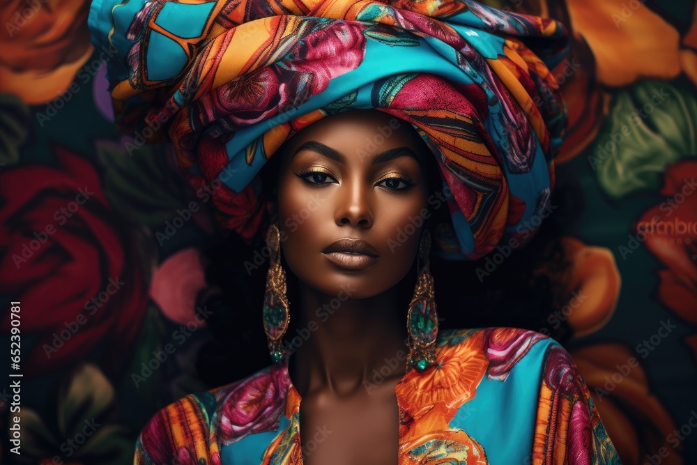 portrait of a woman with colorful headscarf 