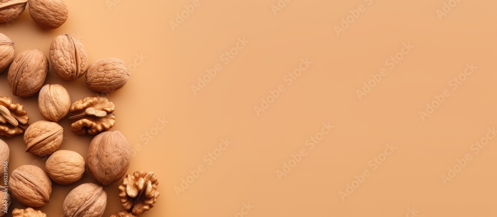 Copy space with isolated walnuts Copy space with isolated walnuts