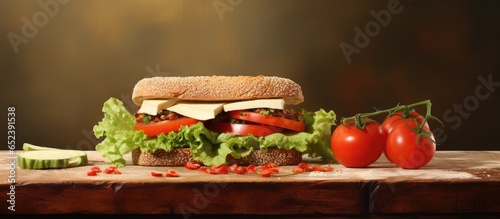 Cheese tomato and lettuce on brown bread isolated pastel background Copy space