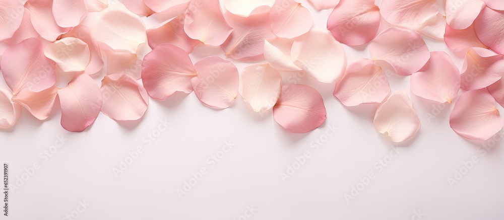 Realistic illustration of a frame made of rose petals isolated pastel background Copy space