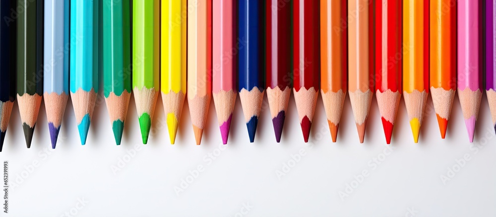 Colored pencils indicate text isolated pastel background Copy space