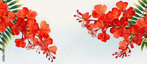 Isolated leaves of Poinciana regia on a isolated pastel background Copy space commonly known as royal poinciana or flamboyant