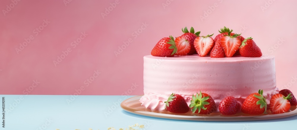 Copy space showcases Strawberry Mousse Cake Copy space showcases Strawberry Mousse Cake