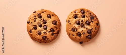Chocolate chip cookies with isolated pastel background Copy space