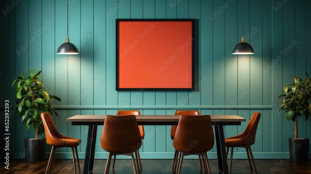 Mock up poster frame in Dining Room Art Deco in Blue , Mockups Design 3D, HD