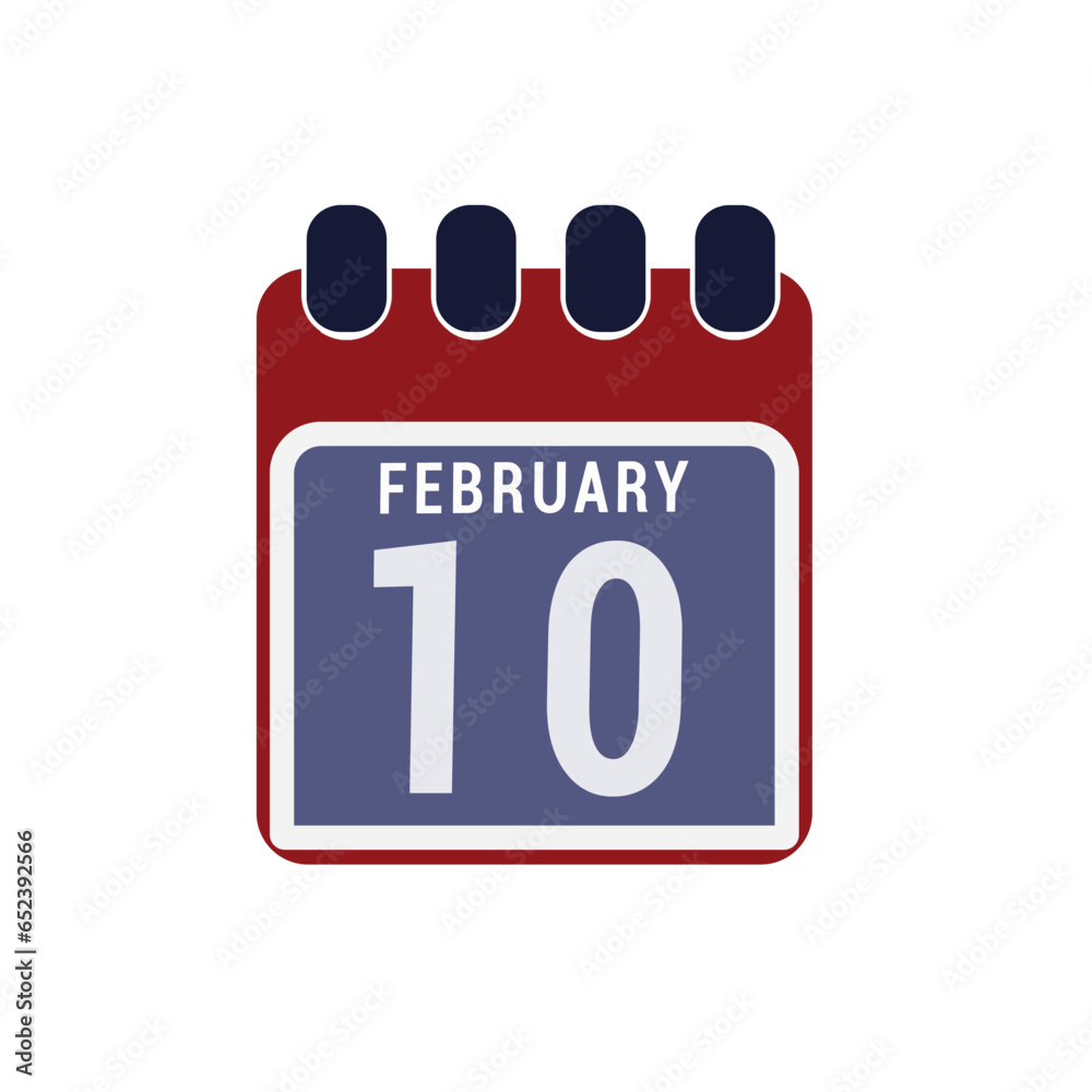 Calendar displaying page of the day 10th (tenth) of the February - Day 10 of the month. Illustration