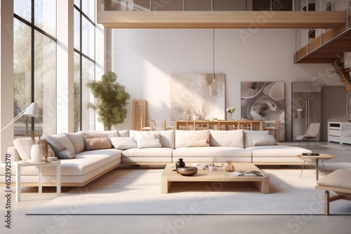 Modern and Spacious Living Room With Large White Couch as the Focal Point