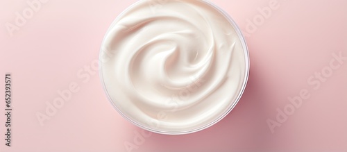 Expired yogurt exposed on isolated pastel background Copy space